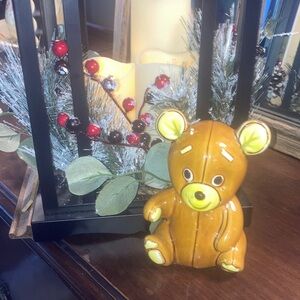 Antique  ADORABLE MCM Lefton Brown and Yellow Bear Figurine Bank